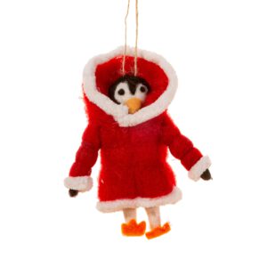 Pinguin im Wintermantel Weihnachtsanhänger