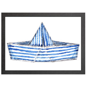 A2 Navy/White Striped Paper Boat Poster In Frame