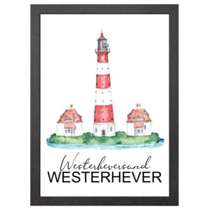 Leuchtturm Westerheversand Poster Im A2-Rahmen