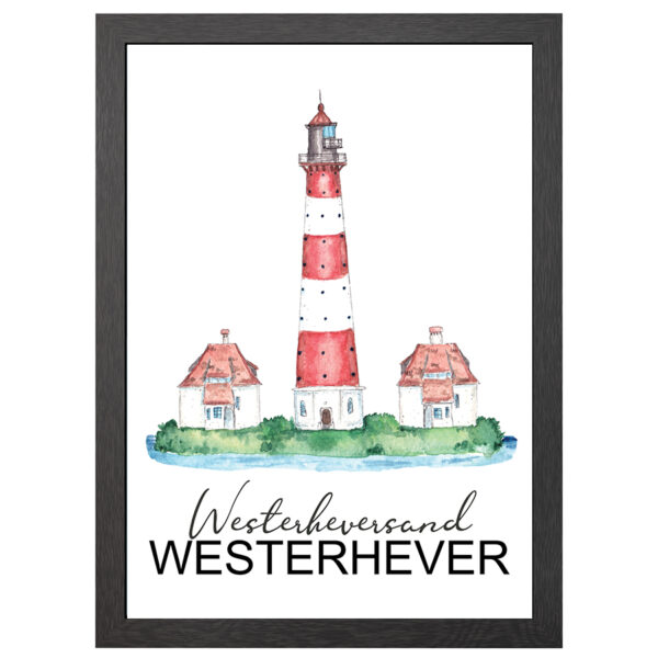 Leuchtturm Westerheversand Poster Im A2-Rahmen